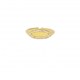 Οβάλ δαχτυλίδι σεβαλιέ Excite Fashion Jewellery,  με λευκά ζιργκόν, από επιχρυσωμένο ασήμι 925. D-65-AS-G-11