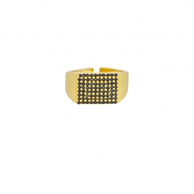 Δαχτυλίδι  σεβαλιέ Excite Fashion Jewellery, τετράγωνο , με πολλές σειρές μαύρα ζιργκόν,  από επιχρυσωμένο ασήμι 925. D-68-M-G-16