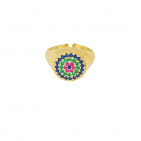Δαχτυλίδι  σεβαλιέ Excite Fashion Jewellery,   με πολύχρωμα ζιργκόν,  από επιχρυσωμένο ασήμι 925. D-72-01-14