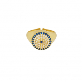 Δαχτυλίδι  σεβαλιέ Excite Fashion Jewellery,  μάτι-στόχος,  με λευκά και μπλέ  ζιργκόν, από επιχρυσωμένο ασήμι 925  D-75-01-14