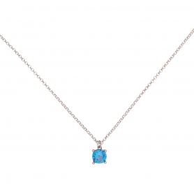 Κολιέ Excite Fashion Jewellery μονόπετρο με γαλάζιο ζιργκόν από ασήμι επιπλατινωμένο 925. K-11-AQUA-S-79