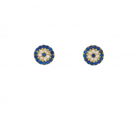 Καρφωτά σκουλαρίκια Excite fashion Jewellery ματάκια απο επιχρυσωμένο ασήμι 925 με λευκά και μπλέ ζιργκόν.S-30-3-G-4