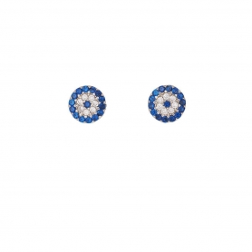 Καρφωτά σκουλαρίκια ματάκια απο επιπλατινωμένο ασήμι 925 με λευκά και μπλέ ζιργκόν.S-30-5-S-4