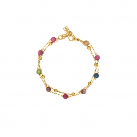Διπλό βραχιόλι Excite Fashion Jewellery, αλυσίδα dots, πολύχρωμο ροζάριο, από ανοξείδωτο επιχρυσωμένο ατσάλι. B-1705-01-04-5