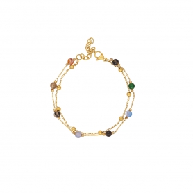 Διπλό βραχιόλι Excite  Fashion Jewellery, αλυσίδα dots, ροζάριο με πολύχρωμες γυάλινες πέτρες από επιχρυσωμένο ανοξείδωτο ατσάλι B-1705-01-05-5      το επιχρυσωμένο ατσάλι.