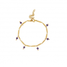 Βραχιόλι dots από επιχρυσωμένο ανοξείδωτο ατσάλι της Excite Fashion Jewellery, με κρεμαστά μωβ κρυσταλλάκια. B-1707-01-24-55 