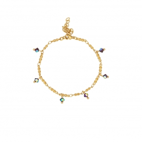 Βραχιόλι dots από επιχρυσωμένο ανοξείδωτο ατσάλι της Excite Fashion Jewellery, με κρεμαστά λευκά κρυσταλλάκια. B-1707-01-25-55