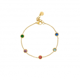 Βραχιόλι  Excite Fashion Jewellery, λεπτή αλυσίδα με  πολύχρωμα  ζιργκόν από επιχρυσωμένο ανοξείδωτο ατσάλι. B-YH1224A-G-65