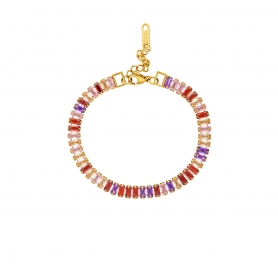 Βραχιόλι Ριβιέρα Excite Fashion Jewellery, με πολύχρωμα  ζιργκόν από επιχρυσωμένο ανοξείδωτο ατσάλι. B-YH396A-GOLORFUL-G-95