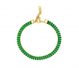 Βραχιόλι Ριβιέρα Excite Fashion Jewellery, με πράσινα  ζιργκόν από επιχρυσωμένο ανοξείδωτο ατσάλι. B-YH397A-GREEN-G-95