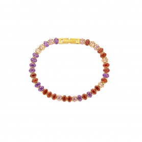 Βραχιόλι Ριβιέρα Excite Fashion Jewellery, με οβάλ πολύχρωμα  ζιργκόν από επιχρυσωμένο ανοξείδωτο ατσάλι. B-YH619A-COLORFUL-G-95