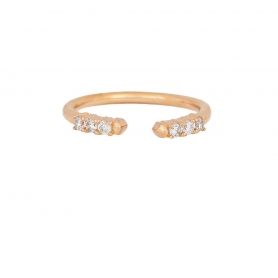 Δαχτυλίδι Excite Fashion Jewellery ανοιχτό βεράκι διακοσμημένο με λευκά ζιργκόν στα άκρα του από ροζ χρυσό ασήμι 925. D-33-AS-RG-65