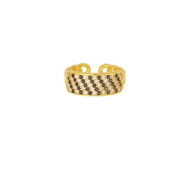 Εντυπωσιακό δαχτυλίδι Excite Fashion Jewellery από επιχρυσωμένο ασήμι 925, με λευκά,  μαύρα ζιργκόν και πλεκτό σχέδιο στο πλάι.  D-40-AS-M-G-14