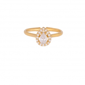 Δαχτυλίδι Excite Fashion Jewellery, ροζέτα, σχέδιο σταγόνα, με λευκά ζιργκόν, από επιχρυσωμένο ασήμι 925. D-46-AS-G-99