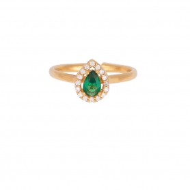 Δαχτυλίδι Excite Fashion Jewellery, ροζέτα, σχέδιο σταγόνα, με πράσινο και λευκά ζιργκόν, από επιχρυσωμένο ασήμι 925. D-46-PRAS-G-99