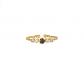 Δαχτυλίδι Excite Fashion Jewellery από επιχρυσωμένο ασήμι 925 στολισμένο με μαύρο και λευκά ζιργκόν. D-59-M-G-6