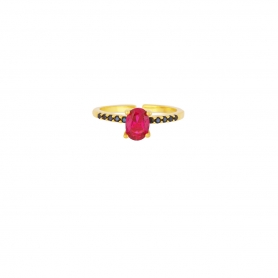 Μονόπετρο δαχτυλίδι Excite Fashion Jewellery, με οβάλ κόκκινο & μαύρα ζιργκόν από επιχρυσωμένο ασήμι 925.  D-66-KOK-M-G-89