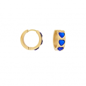 Φαρδύς μικρός κρίκος Excite Fashion Jewellery με μπλέ κρυσταλλάκια καρδιά από επιχρυσωμένο ανοξείδωτο ατσάλι. E-YH817A-BLUE-G-75