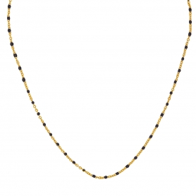 Κολιέ Excite Fashion Jewellery μαύρο ροζάριο με ατσάλινη επιχρυσωμένη αλυσίδα. K-1620-01-06-55