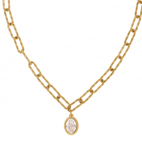Κολιέ από ανοξείδωτο επιχρυσωμένο ατσάλι της Excite Fashion Jewellery,  αλυσίδα με κρεμαστή λευκή σταγόνα από κρύσταλλο.  K-1716-01-25-89