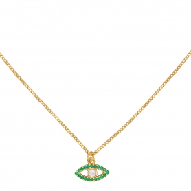 Κολιέ ματάκι Excite Fashion Jewellery με πράσινα ζιργκόν και ένα λευκό στο κέντρο από επιχρυσωμένο ασήμι 925. K-27-10-G-76