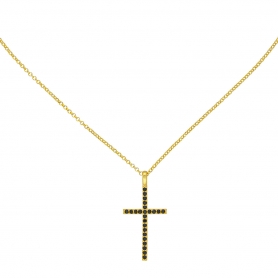 Λεπτός  σταυρός Excite Fashion Jewellery με μαύρα ζιργκόν από επιχρυσωμένο ασήμι 925. K-35-M-G-105