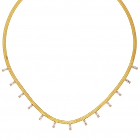 Κολιέ αλυσίδα ψαροκόκαλο Excite Fashion Jewellery με ορθογώνια λευκά ζιργκόν από ανοξείδωτο ατσάλι.  N-YH115A-G-75