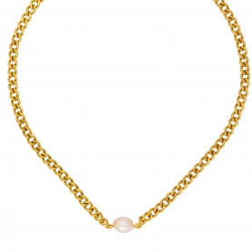 Κολιέ  Excite Fashion Jewellery αλυσίδα κουρμέτ με πέρλα στο κέντρο  από ανοξείδωτο επιχρυσωμένο ατσάλι. N-YH1814A-G-69