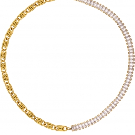 Κολιέ half & half της Excite Fashion Jewellery, αλυσίδα μαίανδρος,  ορθογώνια λευκά ζιργκόν από επιχρυσωμένο ανοξείδωτο ατσάλι. N-YH232A-G-135