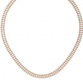 Κολιέ Excite Fashion Jewellery με ορθογώνια λευκά ζιργκόν από επιχρυσωμένο ανοξείδωτο ατσάλι. N-YH2999A-WHITE-G-145