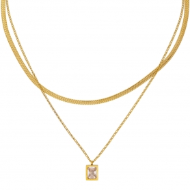 Διπλό κολιέ  Excite Fashion Jewellery φίδι & λεπτή αλυσίδα με κρεμαστό μοτίφ στολισμένο με λευκό ζιργκόν  από ανοξείδωτο επιχρυσωμένο ατσάλι. N-YH926A-G-85