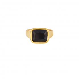 Δαχτυλίδι chevalier Excite Fashion Jewellery με μαύρο ζιργκόν από επιχρυσωμένο ανοξείδωτο ατσάλι. R-YH1618A-BLACK-G-75