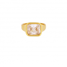 Δαχτυλίδι chevalier Excite Fashion Jewellery με λευκό ζιργκόν από επιχρυσωμένο ανοξείδωτο ατσάλι. R-YH1620A-WHITE-G-75