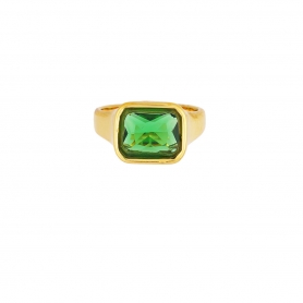 Δαχτυλίδι chevalier Excite Fashion Jewellery με πράσινο ζιργκόν από επιχρυσωμένο ανοξείδωτο ατσάλι. R-YH1628A-GREEN-G-75