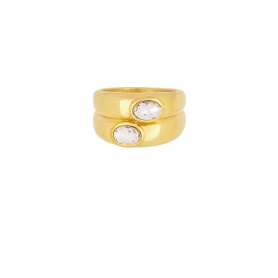 Διπλό δαχτυλίδι Excite Fashion Jewellery με λευκά ζιργκόν από επιχρυσωμένο ανοξείδωτο ατσάλι. R-YH370A-G-WHITE-65