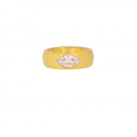 Ολόβερο δαχτυλίδι Excite Fashion Jewellery με λευκό ζιργκόν από επιχρυσωμένο ανοξείδωτο ατσάλι. R-YH649A-G-75