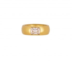 Ολόβερο δαχτυλίδι Excite Fashion Jewellery με λευκό τετράγωνο ζιργκόν από επιχρυσωμένο ανοξείδωτο ατσάλι. R-YH653A-G-75