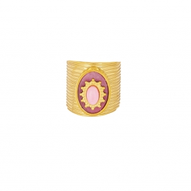 Δαχτυλίδι Excite Fashion Jewellery με ανάγλυφη γάμπα, σμάλτο και ροζ πέτρα, από επιχρυσωμένο ανοξείδωτο ατσάλι. R-YH754A-G-PINK-69