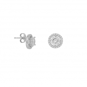 Σκουλαρίκια καρφωτά Excite Fashion Jewellery, ροζέτα, με λευκά ζιργκόν, από επιπλατινωμένο ασήμι 925. S-100-AS-S-115