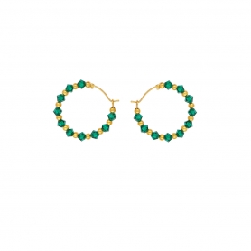 Κρίκοι Excite Fashion Jewellery, με πράσινα κρυσταλλάκια και  χρυσές χάντρες από ανοξείδωτο επιχρυσωμένο ατσάλι. S-1713-01-18-65