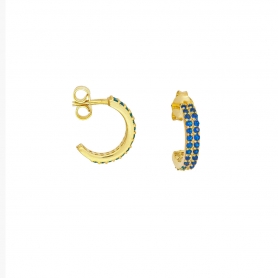Κρίκοι Excite Fashion Jewellery με διπλή σειρά μπλέ ζιργκόν από επιχρυσωμένο ασήμι 925.  S-74-MPLE-G-99