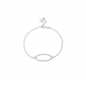 Κομψό βραχιόλι Excite Fashion Jewellery οβάλ κρίκος με λευκά ζιργκόν από επιπλατινωμένο ασήμι 925. B-49-AS-S-75