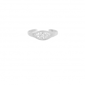 Δαχτυλίδι Excite Fashion Jewellery, ματάκι με ανάγλυφο και διάτρητο σχέδιο, λευκό  ζιργκόν, από επιπλατινωμένο ασήμι 925. D-58-AS-S-6