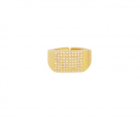 Δαχτυλίδι  σεβαλιέ Excite Fashion Jewellery, τετράγωνο , με πολλές σειρές λευκά ζιργκόν,  από επιχρυσωμένο ασήμι 925. D-68-AS-G-16