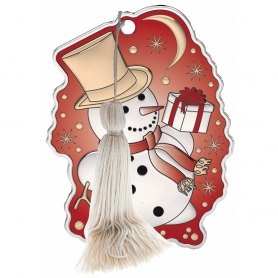 Γούρι με Σχέδιο Χιονάνθρωπος 5.3x7 Κόκκινο από Ασήμι και Ξύλο