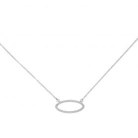 Κομψό κολιέ Excite Fashion Jewellery οβάλ κρίκος με λευκά ζιργκόν απο επιπλατινωμένο ασήμι 925. K-101-AS-S-109