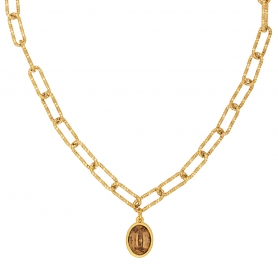 Κολιέ από ανοξείδωτο επιχρυσωμένο ατσάλι της Excite Fashion Jewellery,  αλυσίδα με κρεμαστή μελί σταγόνα από κρύσταλλο. K-1716-01-04-89