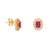 Σκουλαρίκια καρφωτά Excite Fashion Jewellery, ροζέτα, με κόκκινο και  λευκά ζιργκόν, από επιχρυσωμένο  ασήμι 925.  S-101-KOK-G-115