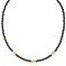 Κολιέ χειροποίητο, με μαύρες χάνδρες, επίχρυσο μοτιφ κύβο και ανάγλυφη ροδέλα, της Excite Fashion Jewellery. K-1421-07-10-66