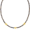 Κολιέ χειροποίητο, με καφέ μεταλλιζέ χάνδρες, επίχρυσο μοτιφ κύβο και ανάγλυφη ροδέλα, της Excite Fashion Jewellery. K-1421-07-12-66